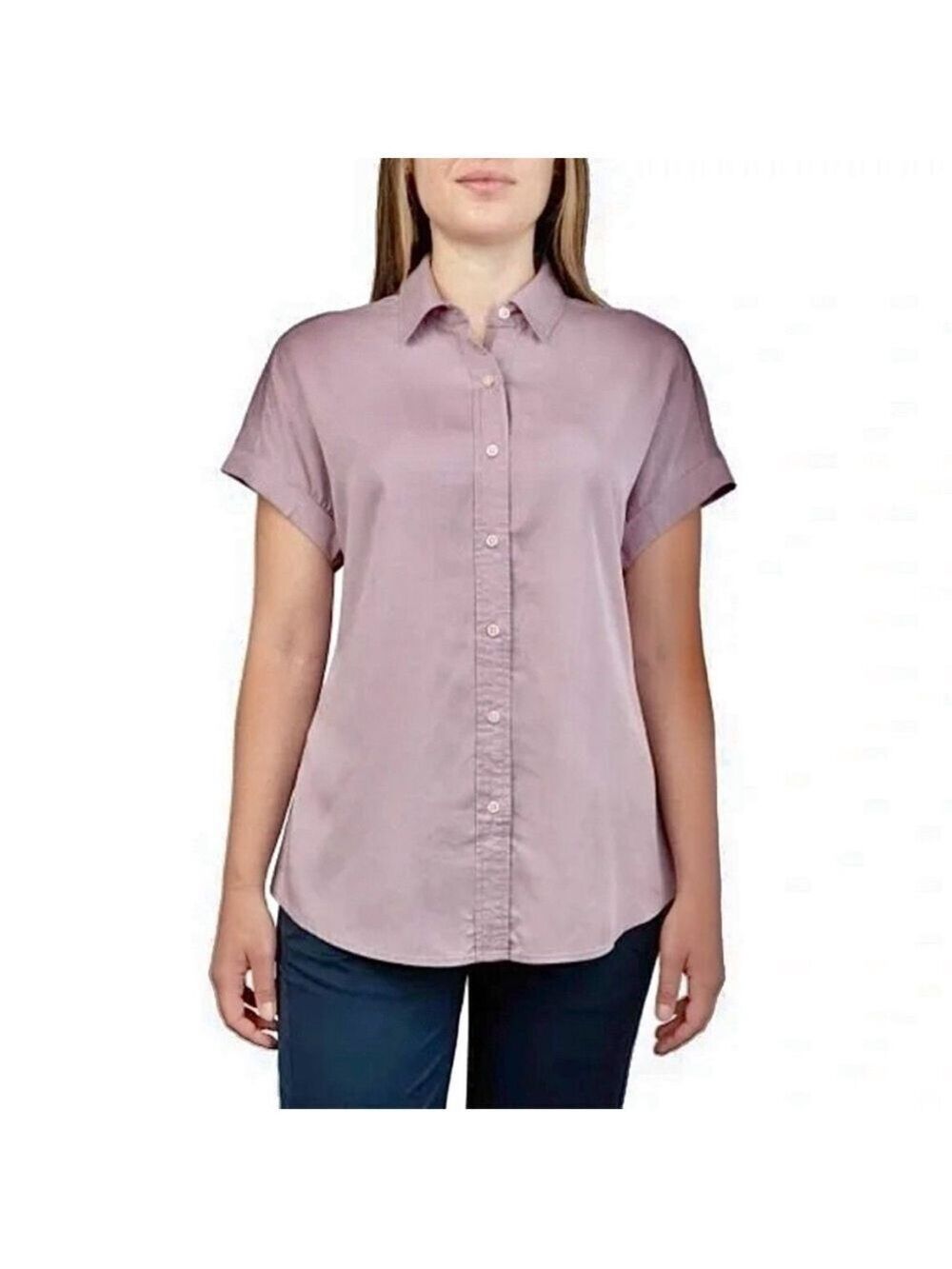 Tilley Short Sleeve Travel Camp Tencel Button Up greyish-mauve Shirt, size S